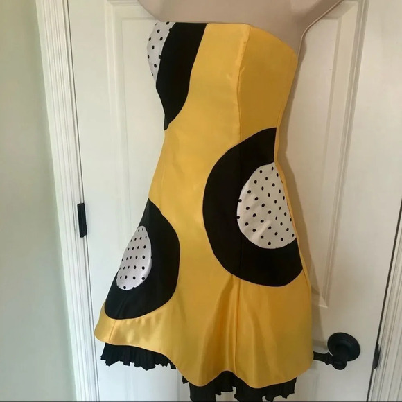 GUNNE Sax vintage bright yellow geometric disco mod polkadot dress XS - Picture 3 of 15